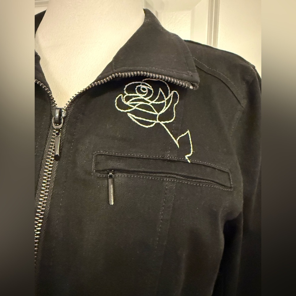 WHBM Cotton Blend Black Jacket with White Embroidery - Picture 3 of 9